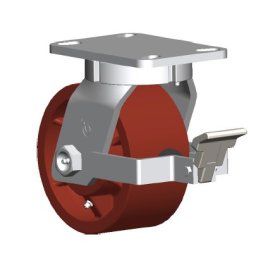 Caster; Swivel; 6"x3"; Steel (Ductile); Plate (4-1/2x6-1/4; holes: 2-7/16x4-15/16 slots to 3-3/8x5-1/4; 1/2 bolt); Roller Brng; 6000#; KpinLess; Face Brake (Item #67236)