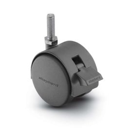 Caster; Twin; Swivel; 2-3/8" (60mm); Nylon; Threaded Stem; 5/16"-18TPI x 3/4"; Black; Steel Axle; 100#; Hood; Brake (Item #64669) Caster; Twin; Swivel; 2-3/8" (60mm); Nylon; Threaded Stem; 5/16"-18TPI x 3/4"; Black; Steel Axle; 100#; Hood; Brake (Item #64669)