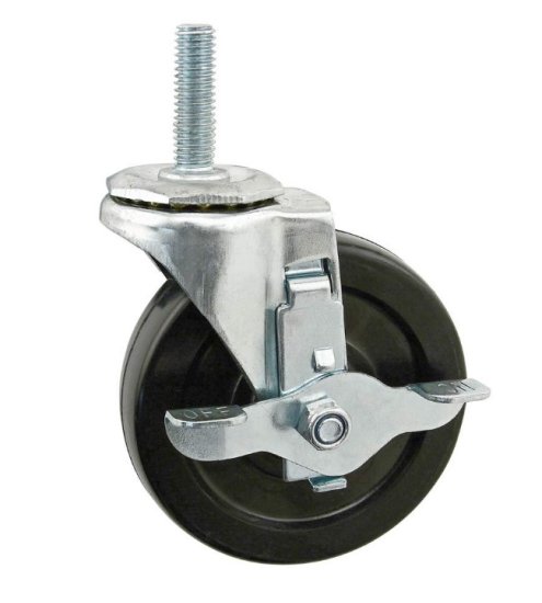(image for) Caster; Swivel; 3" x 1-1/4"; Phenolic; Threaded Stem (7/16"-14TPI x1-1/2"); Zinc; Plain bore; 300#; Tread Brake (Item #65096)