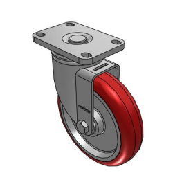 Caster; Swivel; 3" x 1-1/4"; Red Poly HiTech; Plate (2-1/2"x3-5/8": holes: 1-3/4"x2-13/16" (slot to 3-1/16"); 5/16" bolt); Stainless; Plain bore; 200# (Item #63814)