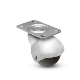 Caster; Spherical; Swivel; 2"; Polyolefin; Plate; 1-3/16"x2"; hole: 13/16"x1-9/16"; 3/16" bolt; Chrome; Bright; Plain bore Brng; 80# (Item #69699)