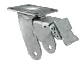 Yoke; Swivel; 6" x 2"; Top Plate (4"x4-1/2"; holes: 2-5/8"x3-5/8" slotted to 3"x3"; 3/8" bolt); Zinc; 1/2" Bore; 2-7/16" Hub Length; 900#; Trailing Total Lock (Item #88189)