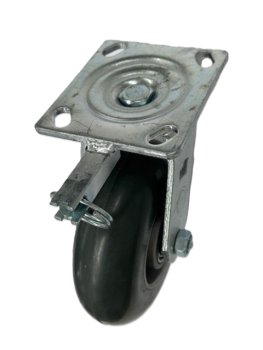 Caster; Swivel; 6" x 2"; Donut Rubber on Alum; Plate; 4"x4-1/2"; holes: 2-5/8"x3-5/8" (slots to 3"x3"); 3/8" bolt; Roller Brng; 400#; Position Lock (Item #63879)