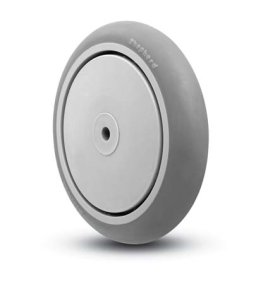 Wheel; 5" x 1"; ThermoPlstc Rbr; Round (Gray); Precision Ball Brng; 160#; 5/16" Bore; 1-3/16" Hub Length; Thread guards (Item #89445)