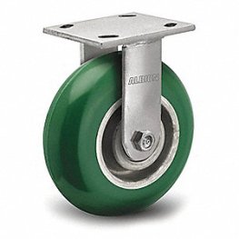 Caster; Rigid; 8" x 2"; 85A PolyU (Donut) on Alum; Plate (4"x4-1/2"; holes: 2-5/8"x3-5/8" slotted to 3"x3"; 3/8" bolt); Zinc; Sealed Prec Ball Brng; 1000# (Item #65325)