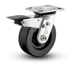 Caster; Swivel; 6" x 2"; Phenolic; Plate (4"x4-1/2"; holes: 2-5/8"x3-5/8" slots to 3"x3"; 3/8" bolt); Stainless; Stainless Roller Brng; 1200#; Total Lock brake (Item #63606)