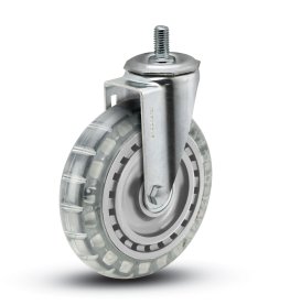Caster; Swivel; 6" x 1-1/4"; Polyurethane (Clear); Threaded Stem (1/2"-13TPI x 1-1/2"); Zinc; Ball Brng; 300# (Item #64751)