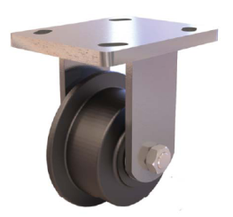 Caster; Rigid; 5" x 1-7/16" (6"x1-13/16"); Single Flange Compressed Nylon;Plate (4-1/2"x6-1/4"); Zinc Coating; Twin 6205 Bearings; 1500# (Item #63154)