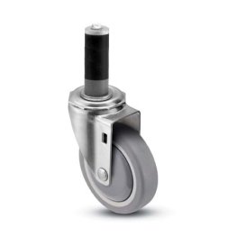 Caster; Swivel; 5x1-1/4; ThermoPlstc Rbr Round (Gray); Expandable Adapter (1.426" - 1.589" ID tubing); Zinc; Delrin Spanner; 300# (Item #66903) Caster; Swivel; 5x1-1/4; ThermoPlstc Rbr Round (Gray); Expandable Adapter (1.426" - 1.589" ID tubing); Zinc; Delrin Spanner; 300# (Item #66903)