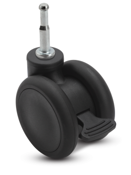 Caster; Twin Wheel; Swivel; 65mm; Thermoplastized Rubber (Black); Grip Neck (5/16x1-1/2); Black; Riveted Axle; 110#; Wheel Brake (Item #66693)