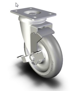Caster; Swivel; 5 x 1-1/4; Monotech Round (Gray); Plate (2-5/8x3-3/4; holes: 1-3/4x2-3/4 slotted to 3; 5/16 bolt); Zinc; Precision Ball Brng; 325#; Tread Brake (Item #66678)
