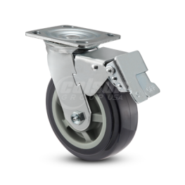 Caster; Swivel; 6" x 2"; Blue Thermo-Urethane; Plate (4"x4-1/2"; holes: 2-5/8"x3-5/8" slots to 3"x3"; 3/8" bolt); Dual Sealed Prec Ball Brng; 900#; Total Lock (Item #63752)