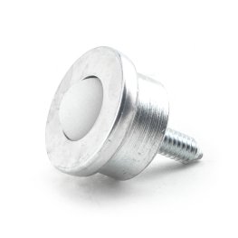 Ball Transfer; 5/8" Nylon ball; Round Machined base with Threaded Stud; 1/4"-20TPI x3/4"; Carbon steel housing; 15/16" O.D.; 125#; 3/8" load height (Item #88562)