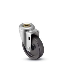Caster; Swivel; 5" x 1-1/4"; Polyolefin; Hollow Kingpin (1/2" bolt hole); Zinc; Plain bore; 300#; Dust Cover (Mtl) (Item #64758)