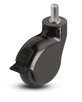 Caster; Swivel; 3" x 1"; Thermoplastized Rubber (Black); Threaded Stem (3/8"-16TPI x 3/4"); Black Rig; Prec Ball Brng; 110#; Raceway Seal; Thread guards; Brake (Item #64884)