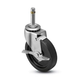 Caster; Swivel; 2-1/2" x 13/16"; Rubber (Hard; Non-marking); Grip Ring (7/16" x 1-7/16"); Zinc; Plain bore; 95#; Side friction brake (Item #66406) Caster; Swivel; 2-1/2" x 13/16"; Rubber (Hard; Non-marking); Grip Ring (7/16" x 1-7/16"); Zinc; Plain bore; 95#; Side friction brake (Item #66406)