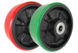 Wheel; 6" x 2"; PolyU on Nylon (Color Varies); Roller Brng; 5/8" Bore; 2-7/16" Hub Length; 1200# (Item #87308)