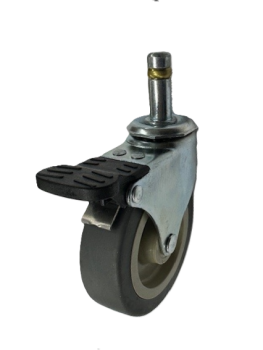 Caster; Swivel; 3"x13/16"; Thermoplastized Rubber (Gray); Grip Ring (7/16"x1-3/16"); Zinc; Plain bore; 100#; Pedal Brake (Item #66897)