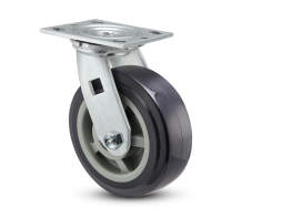 Caster; Swivel; 8" x 2"; Blue Thermo-Urethane; Plate (4"x4-1/2"; holes: 2-5/8"x3-5/8" slots to 3"x3"; 3/8" bolt); Zinc; Dual Sealed Prec Ball Brng; 1200# (Item #63751)