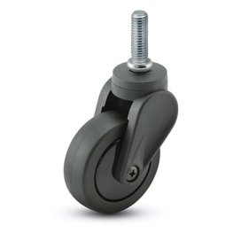 Caster; Swivel; 3" x 15/16"; Black PolyU on PolyO; Threaded Stem (3/8"-16TPI x 3/4"); Black GFN Rig; Delrin Bushing; 120#; Thread guards (Item #65081)
