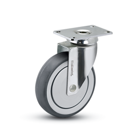 Caster; Swivel; 3" x 1-1/4"; Anti-Microbial TPR; Plate (2-1/2"x3-5/8"); Stainless Steel; Precision Ball Brng; 165#; Thread guards (Item #64498)