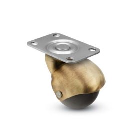 Caster; Spherical; Swivel; 1-5/8"; Rubber; Soft; Plate; 1-3/16"x2"; holees: 13/16"x1-9/16"; 3/16" bolt; Antique; Plain bore; 70# (Item #69069)