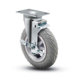 Caster; Swivel; 6x1-1/4; Flat Free (No Air!) (Grey); Top Plate (2-5/8x3-3/4; holes: 1-3/4x2-3/4 slotted to 3; 5/16 bolt); Zinc; Ball Brng; 150#; Tread brake (Item #67098)