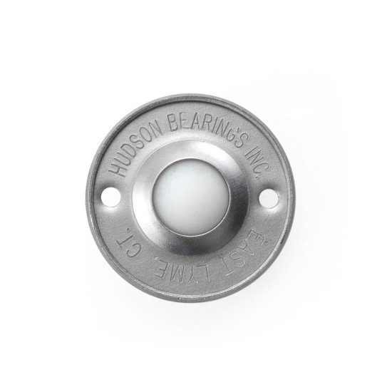 (image for) Ball Transfer; Low Profile; 5/8" Nylon ball; Flange (1-11/16" diameter; two 1/8" holes: 1-1/4" apart); Carbon Steel flange; 40#; 3/8" profile (Item #88814)