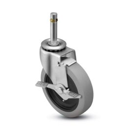 Caster; Swivel; 2" x 13/16"; Thermoplastized Rubber (Gray); Grip Ring (7/16" x 7/8"); Zinc; Plain bore; 80#; Side friction brake (Item #66405) Caster; Swivel; 2" x 13/16"; Thermoplastized Rubber (Gray); Grip Ring (7/16" x 7/8"); Zinc; Plain bore; 80#; Side friction brake (Item #66405)