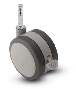 Caster; Twin; Swivel; 3" (75mm); Thermoplastized Rubber (Gray); Grip Neck; 5/16"x1-1/2"; Black/Grey; Riveted Axle; 165#; Wheel Brake (Item #67796)