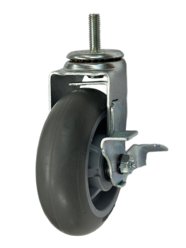 Caster; Swivel; 6" x 2"; ThermoPlastic Rubber Donut (Gray); Threaded Stem (1/2"-13TPI x 1-1/2"); Zinc; Roller Brng; 375#; Wheel Brake (Item #63512)