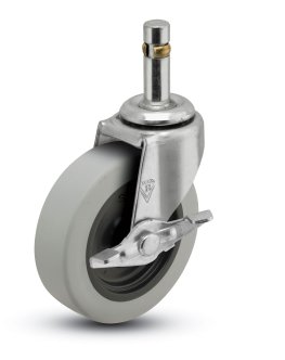 Caster; Swivel; 3" x 13/16"; Thermoplastized Rubber (Gray); Grip Ring (7/16" x 1-3/8" w/ brass band); Zinc; Plain bore; 110#; Friction brake (Item #63130)