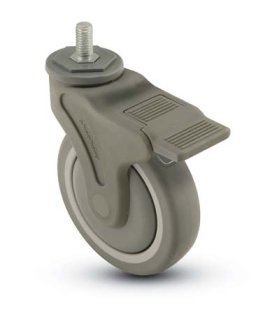 Caster; Swivel; 4" x 1-1/4"; Thermoplastized Rubber (Gray); Threaded Stem (1/2"-13TPI x 1"); Nylon (Gray); Precision Ball Brng; 275#; Total Lock (Item #65975)