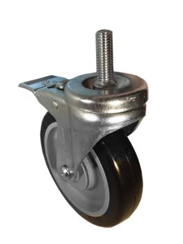 Caster; Swivel; 4" x 1-1/4"; PolyU on PolyO (Blue); Threaded Stem (1/2"-13TPI x 1"); Zinc; Ball Brng; 300#; Total Lock; Plastic Brake Pedal (Item #66446)
