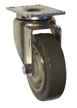 Caster; Swivel; 3"-1/2x1-1/4"; PolyU/PolyO (Gray); Plate; 2-3/8"x3-5/8"; holes: 1-3/4"x2-7/8" (slotted to 3"); 5/16" bolt; Twin Ball Bearings; 250# (Item #64040)