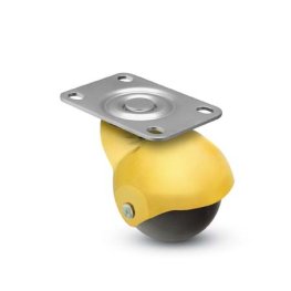 Caster; Spherical; Swivel; 2"; Polyolefin; Top Plate; 1-3/16"x2"; hole spacing: 13/16"x1-9/16"; 3/16" bolt; Bright Brass; Plain bore; 80# (Item #69096)