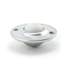 Ball Transfer; 1"; Nylon Ball; Flange; Round (2-1/4" diameter: two holes: 1-3/4" apart); Carbon Steel housing; 75#; Load height: 5/8"; Recessed depth 5/8" (Item #88854)
