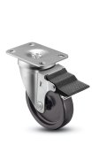 Caster; Swivel; 4" x 1-1/4"; Polyolefin; Top Plate (2-5/8"x3-3/4"; holes: 1-3/4"x2-3/4" slotted to 3; 5/16" bolt); Zinc; Plain bore; 275#; Pedal brake (Item #65136) Caster; Swivel; 4" x 1-1/4"; Polyolefin; Top Plate (2-5/8"x3-3/4"; holes: 1-3/4"x2-3/4" slotted to 3; 5/16" bolt); Zinc; Plain bore; 275#; Pedal brake (Item #65136)