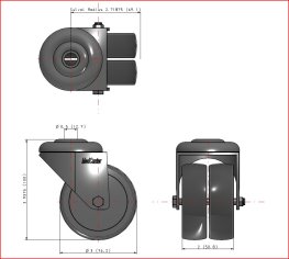 Caster; Dual Wheel; Swivel; 2"x 13/16" (x2); Thermoplastized Rubber (Gray); Hollow Kingpin (1/2" bolt); Zinc; Precision Ball Brng; 200#; Thread guards (Item #67152)