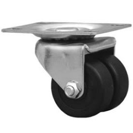 Caster; Dual Wheel; Swivel; 2" x 7/8" (x2); Polyolefin; Plate (2-5/8"x3-3/4"; holes: 1-3/4"x2-3/4" slotted to 3"; 5/16" bolt); Zinc; Plain bore; 225# (Item #66517)