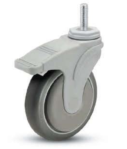 Caster; Swivel; 5" x 1-1/4"; TPR Rubber (Gray); Threaded Stem (1/2"-13TPI x 2-11/16"); Nylon Yoke; Prec Ball Brng; 325#; Thrd guards; Total Lock (Item #63919)