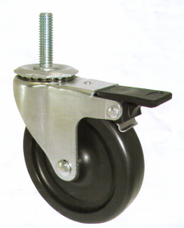 Caster; Swivel; 4" x 1-1/4"; Polyolefin; Threaded Stem (3/8"-16TPI x 1-1/2"); Zinc; Plain bore; 325#; Pedal Brake; Dust Cover (Mtl) (Item #65237)