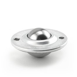 Ball Transfer; Low Profile; 1" Stainless Steel ball; Round Flange (2-1/4" diameter: two holes: 1-3/4" inch apart); Carbon Steel housing; 75#; 5/8" inch profile (Item #89099)