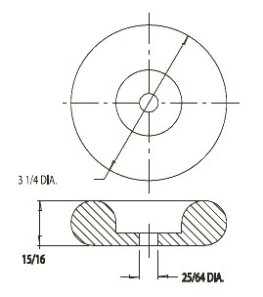 Caster Bumper; 3-1/4" Diameter; 1" Height; Rubber; 5/16" Hole; Equipped with steel insert. Generally used on the Ends of tubular handles on carts. (Item #88361) Caster Bumper; 3-1/4" Diameter; 1" Height; Rubber; 5/16" Hole; Equipped with steel insert. Generally used on the Ends of tubular handles on carts. (Item #88361)
