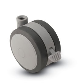 Caster; Twin; Swivel; 4" (100mm); TPR Rubber (Gray); Stemless; Gray/ Black; Rivet; 225#; Pedal Style Wheel Brake (Receives Shepherd 0.43" x 2-1/8" stem) (Item #67994)