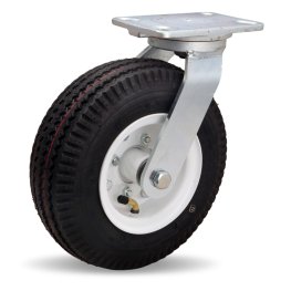 Caster; Swivel; 10" x 3-1/2"; Pneumatic; Plate; (4"x4-1/2": holes: 2-5/8"x3-5/8" slots to 3"x3"; 1/2" bolt): Ball Brng; 450#; Position Lock; Face Cont Brake (Item #63952)