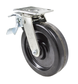 Caster; Swivel; 4" x 2"; Phenolic; Plate; 4"x4-1/2"; holes: 2-5/8"x3-5/8" (slotted to 3"x3"); 3/8" bolt; Zinc; Roller Brng; 800#; Total Lock (Leading) (Item #67958)