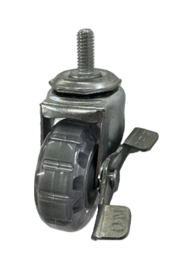 Caster; Swivel; 2" x 13/16"; Polyurethane (Clear); Threaded Stem (5/16"-18TPI x 3/4"); Zinc; Plain bore; 90#; Side friction brake (Item #63344)