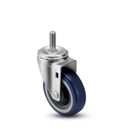 Caster; Swivel; 4" x 1-1/4"; PolyU on PolyO (Blue); Threaded Stem (1/2"-13TPI x 1"); Zinc; Precision Ball Brng; 300#; Bearing Cover; Dust Cover (Mtl) (Item #68123)