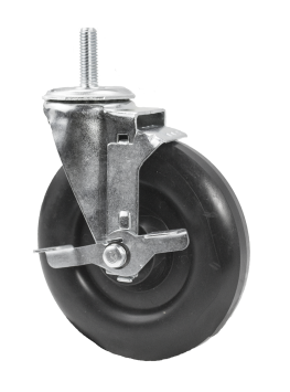 Caster; Swivel; 6" x 1-1/4"; Crowned Polyolefin; Threaded Stem (1/2"-13TPI x 1-1/2"); Zinc; Steel Spanner; 300#; Tread Brake (Item #64633)